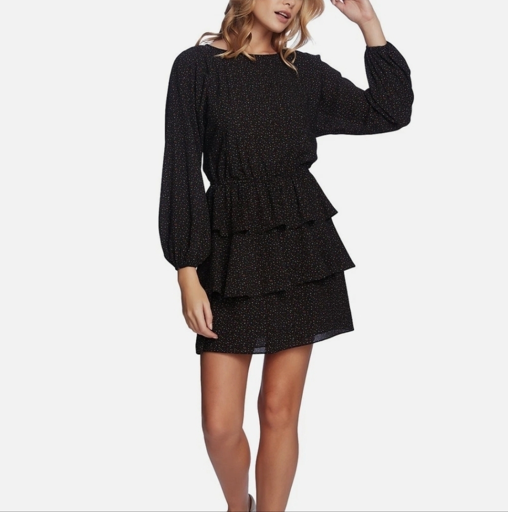 1. State Black Speckled Tier Dress